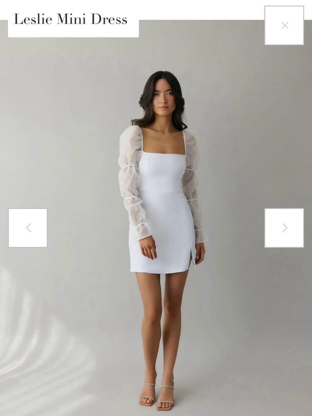 Park & Fifth White Leslie Mini Dress with Sheer Puff Sleeves